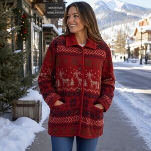 Bernardo Essentials VTG 90s Fair Isle Women L Red Nordic Button ReindeerSweater